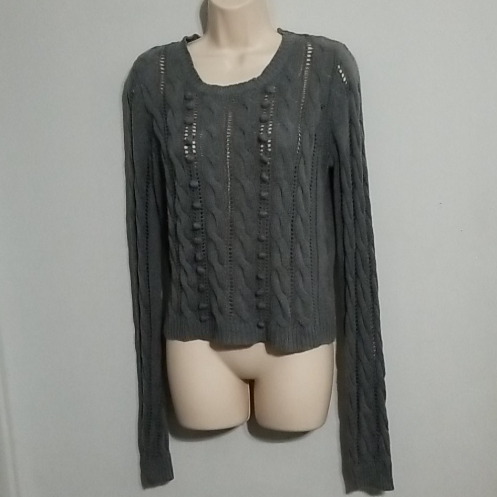 Ruby moon women's gray cable knit eyelets sweater